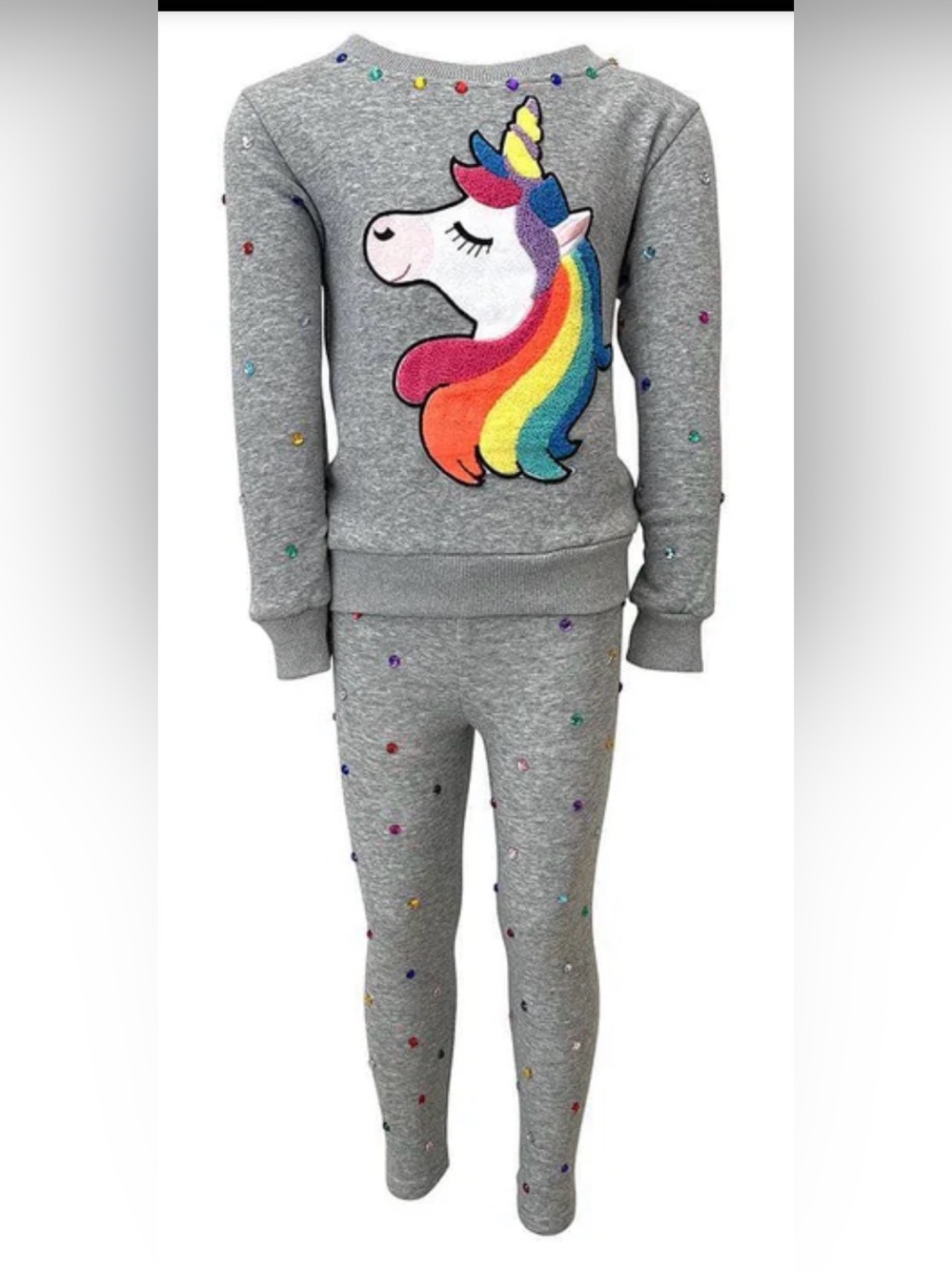 Lola and the Boys HAPPY UNICORN RAINBOW GEM SET Grey Sweatshirt & Leggings Set
